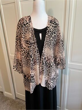 Lightweight Leopard Print Sheer Kimono in Beige and Black